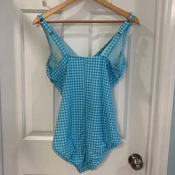 Lands end blue gingham swim suit, 14D - Picture 2 of 3